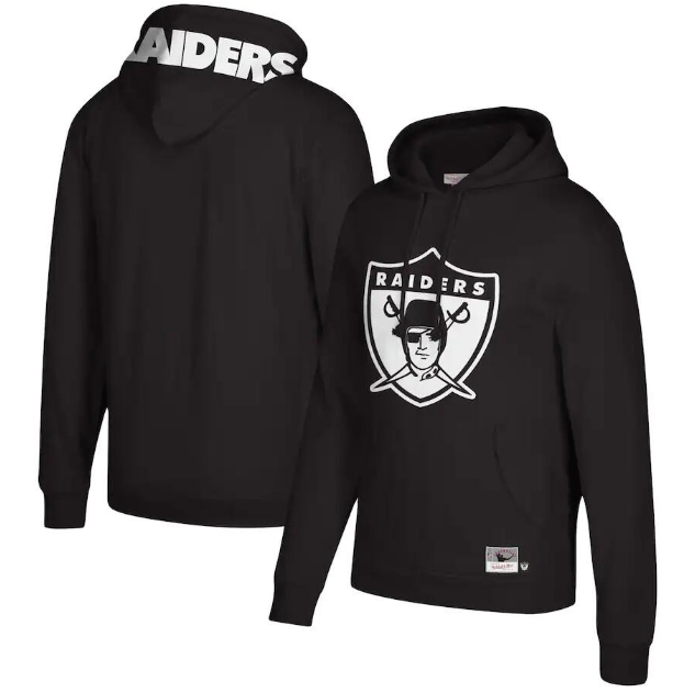Men's Las Vegas Raiders Black Mitchell & Ness Logo Big Face Pullover Hoodie Men's Las Vegas Raiders Black Mitchell & Ness Logo Big Face Pullover Hoodie